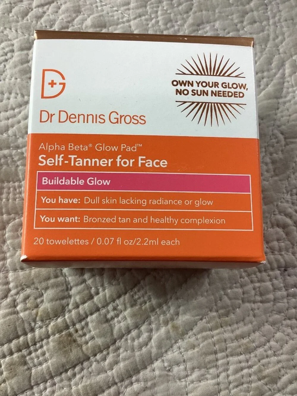 Dr Dennis Gross Alpha Beta Glow Pad Self-Tanner For Face Glow*20 Towelettes*NIB